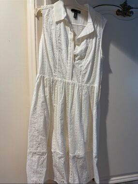 Aqua White Sleeveless Eyelet Shirt Dress size S